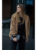 Fur bomber jacket with hood, caramel 018560 - Online store - Boutique